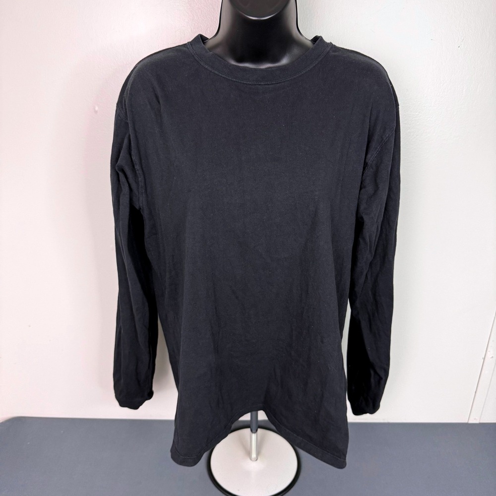Ivory Ella Long Sleeve T-Shirt Mens S Black Crew Neck Solid Cotton Basic Tee